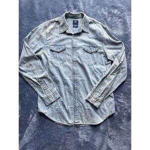 Vintage GAP Denim Shirt Mens L Blue Long Sleeve Button Down Cotton Slim Fit